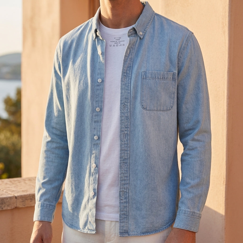 Monaco Denim Shirt for Men, Long-Sleeve Cotton Shirt for Everyday Wear