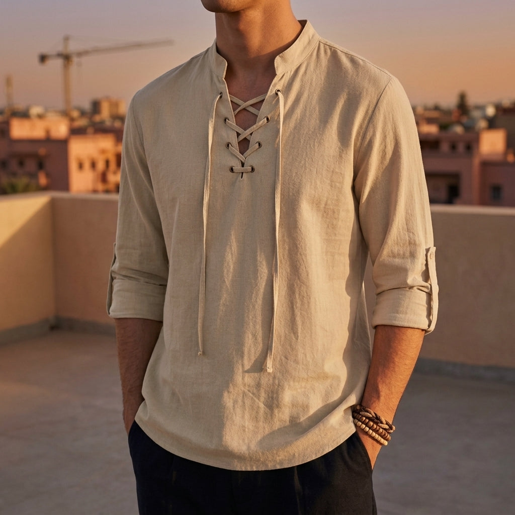 Men's Renaissance Costume Shirt, Cotton-Linen Pirate Medieval Style