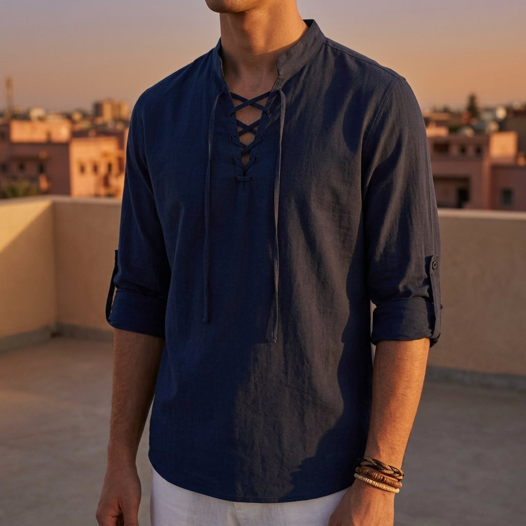 Men's Renaissance Costume Shirt, Cotton-Linen Pirate Medieval Style