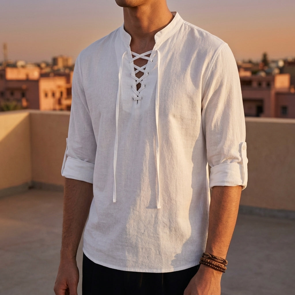 Men's Renaissance Costume Shirt, Cotton-Linen Pirate Medieval Style