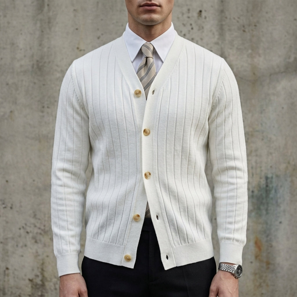 Elvarique Men's V-Neck Cardigan - Slim Fit Cotton Blend Sweatercoat
