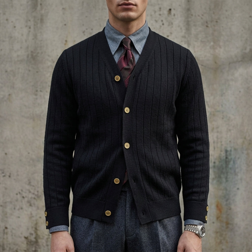 Elvarique Men's V-Neck Cardigan - Slim Fit Cotton Blend Sweatercoat
