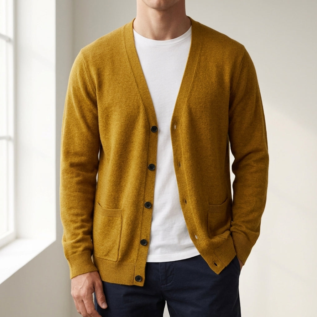 Gervaine Knitted Cardigan Sweater for Men - Oversized V-Neck Layering Piece