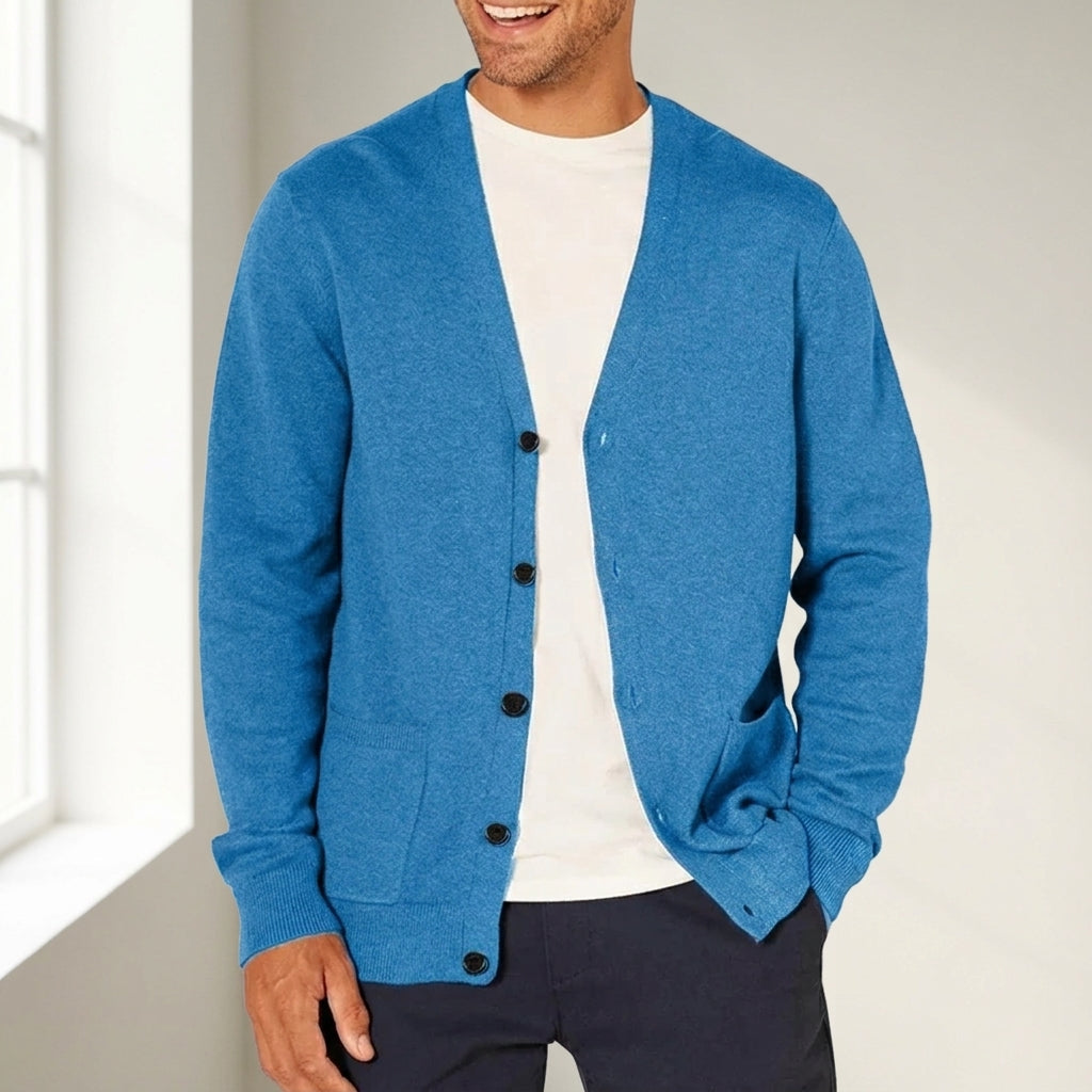 Gervaine Knitted Cardigan Sweater for Men - Oversized V-Neck Layering Piece