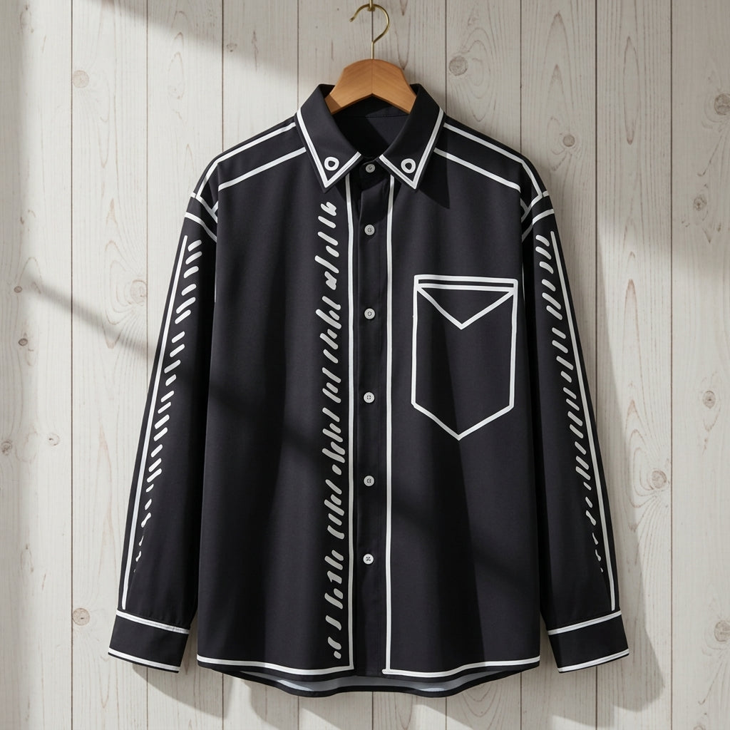 Pryvella Cartoon Printed Shirt for Men - Cotton Blend Long-Sleeve Top