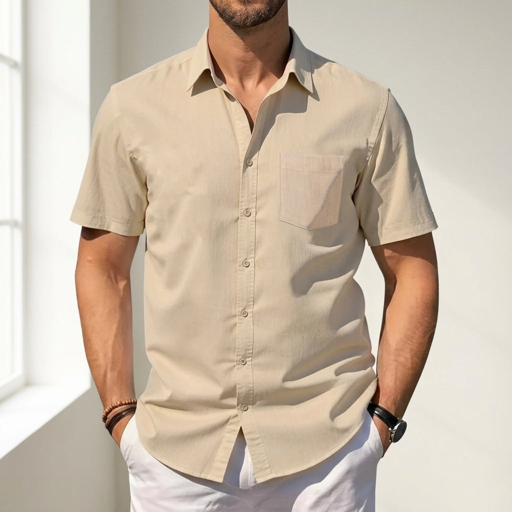Uvelisse Cotton Linen Shirt for Men - Lightweight Short Sleeve Button-Up