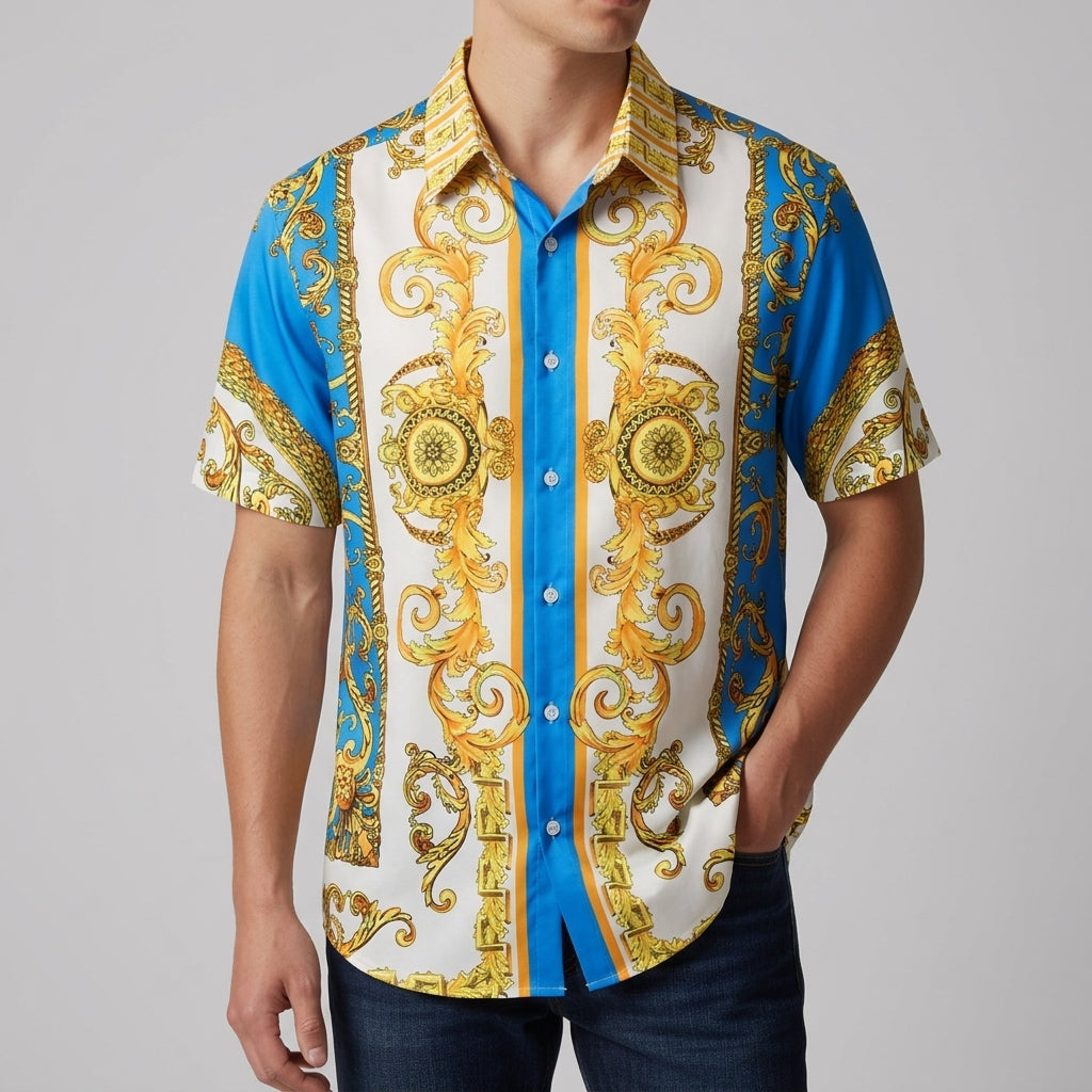 Monaco Baroque Print Shirt for Men - Cotton Blend Statement Button-Up