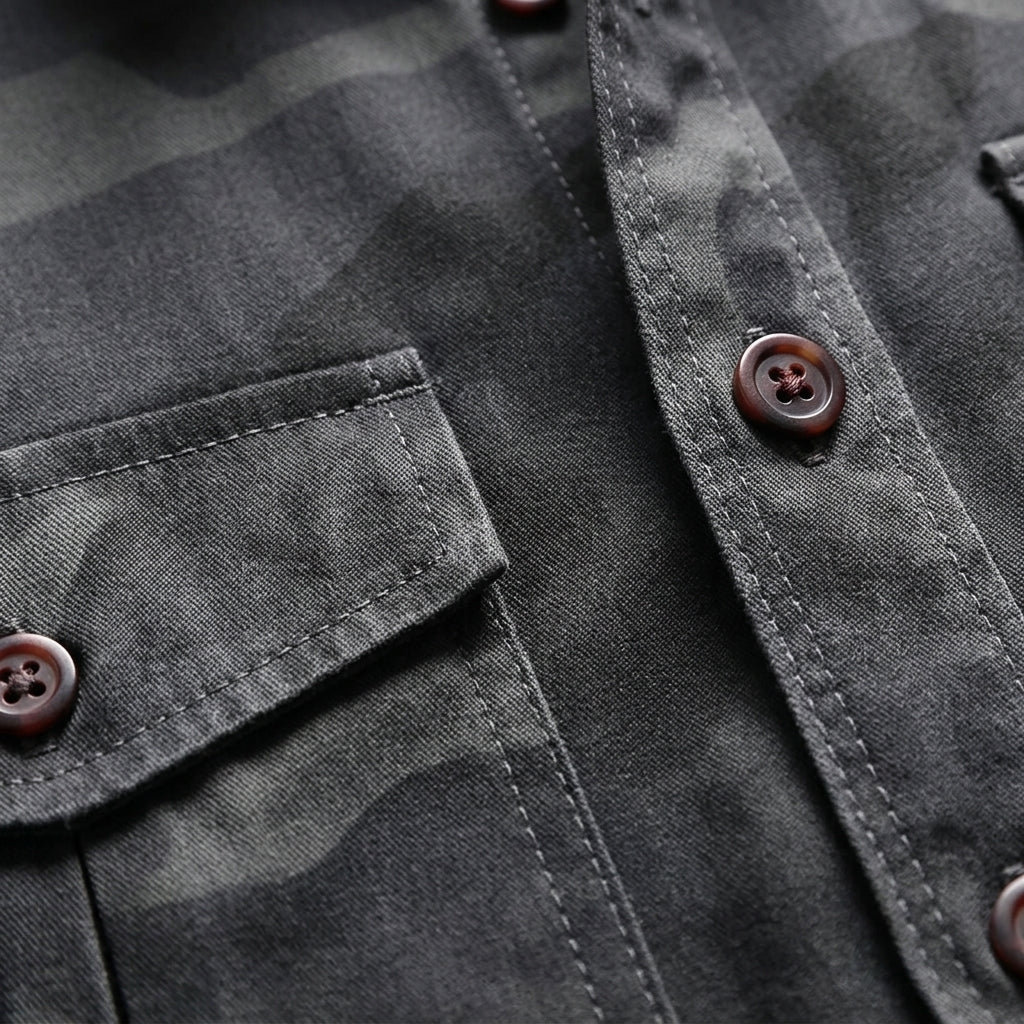 Salento Cargo Shirt for Men - Cotton Twill Camo Print Button-Up