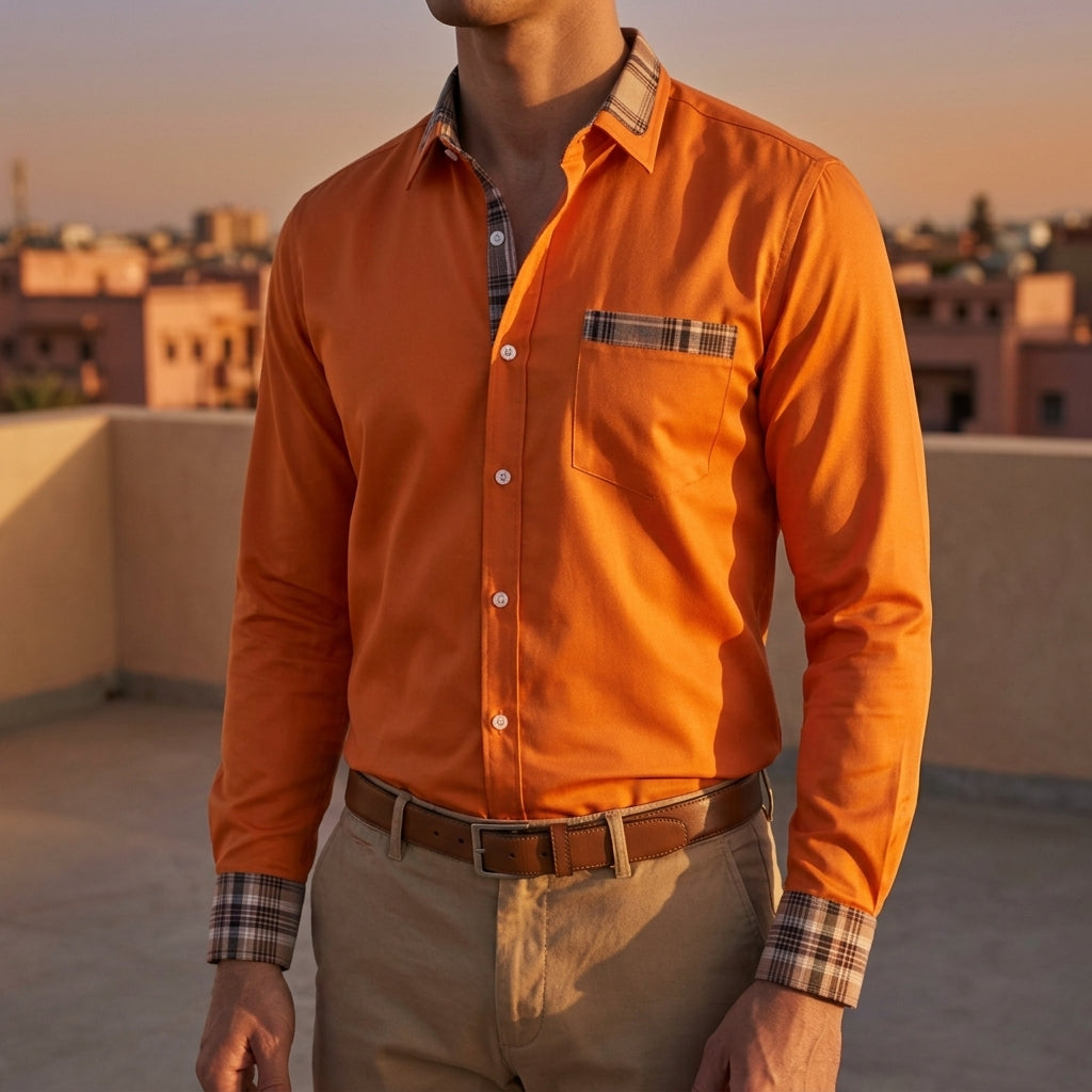 Norvielle Men's Button-Down Shirt - Breathable Cotton Blend Casual Shirt