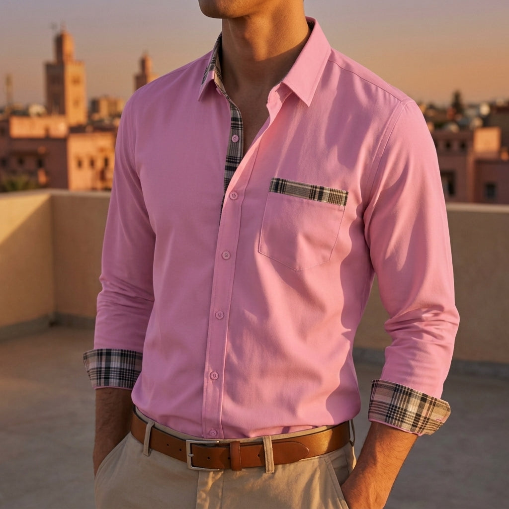 Norvielle Men's Button-Down Shirt - Breathable Cotton Blend Casual Shirt