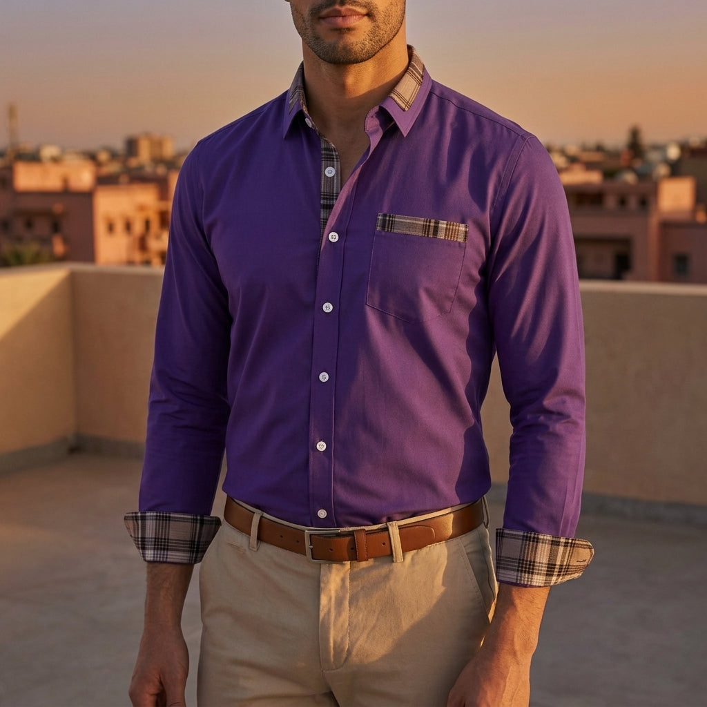 Norvielle Men's Button-Down Shirt - Breathable Cotton Blend Casual Shirt