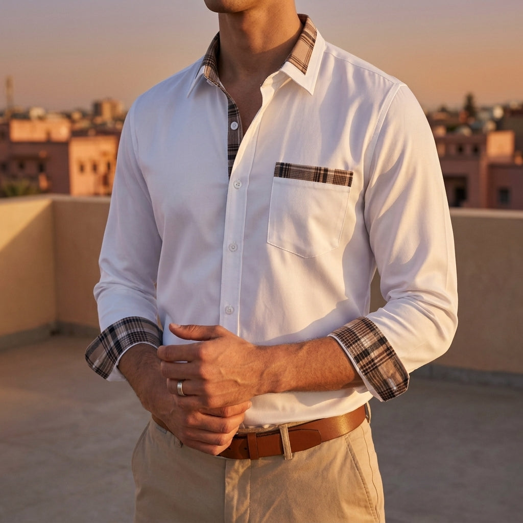 Norvielle Men's Button-Down Shirt - Breathable Cotton Blend Casual Shirt