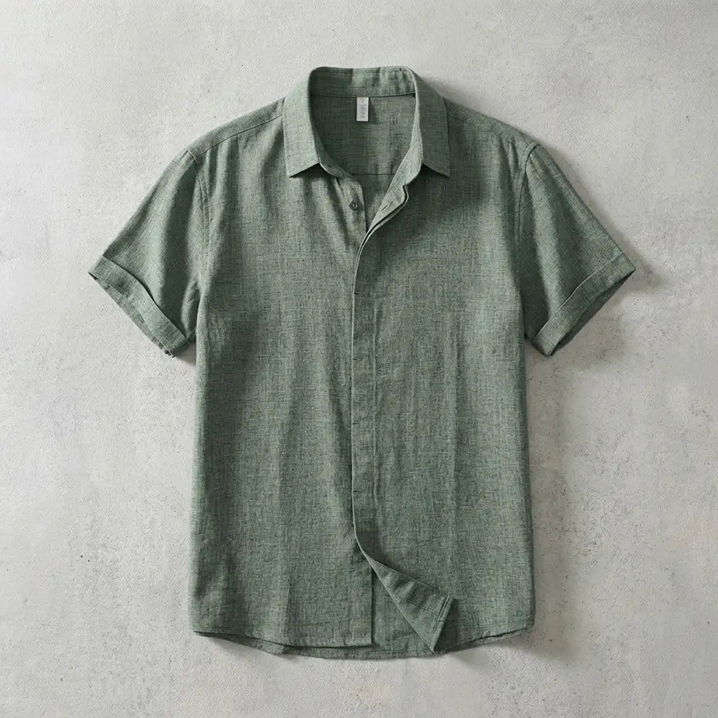 Ciago Linen Shirt for Men, Breathable Short-Sleeve Relaxed Fit Shirt