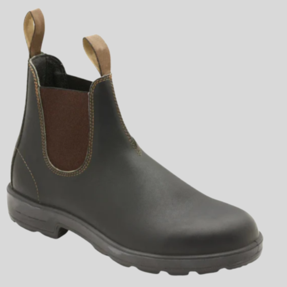 Men's Slip-On Boots with Elastic Side Panels - Leather Ankle Boots