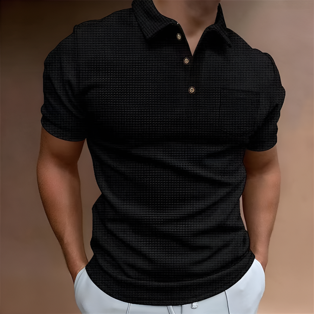 Men's Short-Sleeve Half-Zip Polo Shirt, Textured Casual Pullover