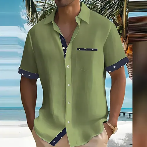 Men's Short Sleeve Summer Shirt, Breathable Cotton Blend Casual Shirt