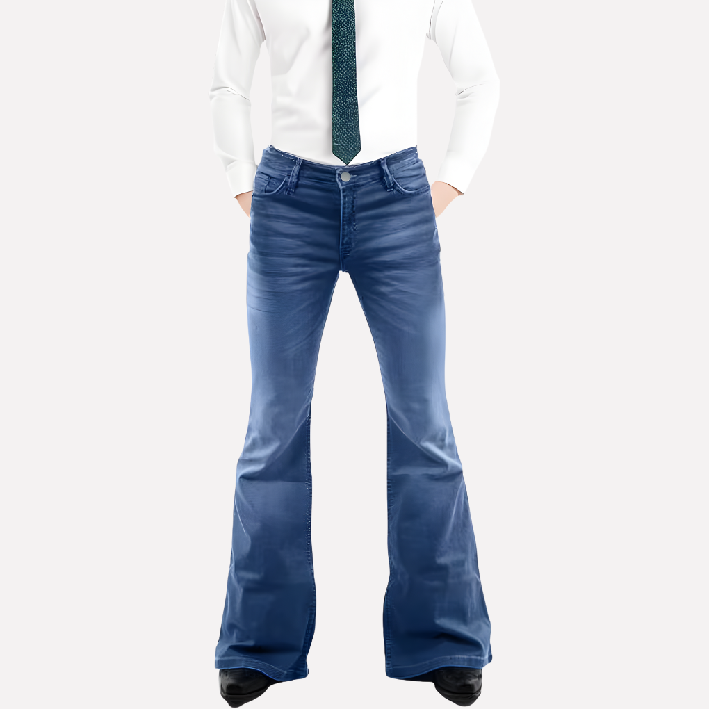 Men's Vintage Flared Jeans, 70s-Inspired Denim with Stretch