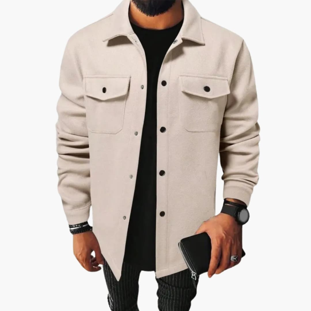 Men's Shirt Jacket, Button Placket Layering Coat with Chest Pockets