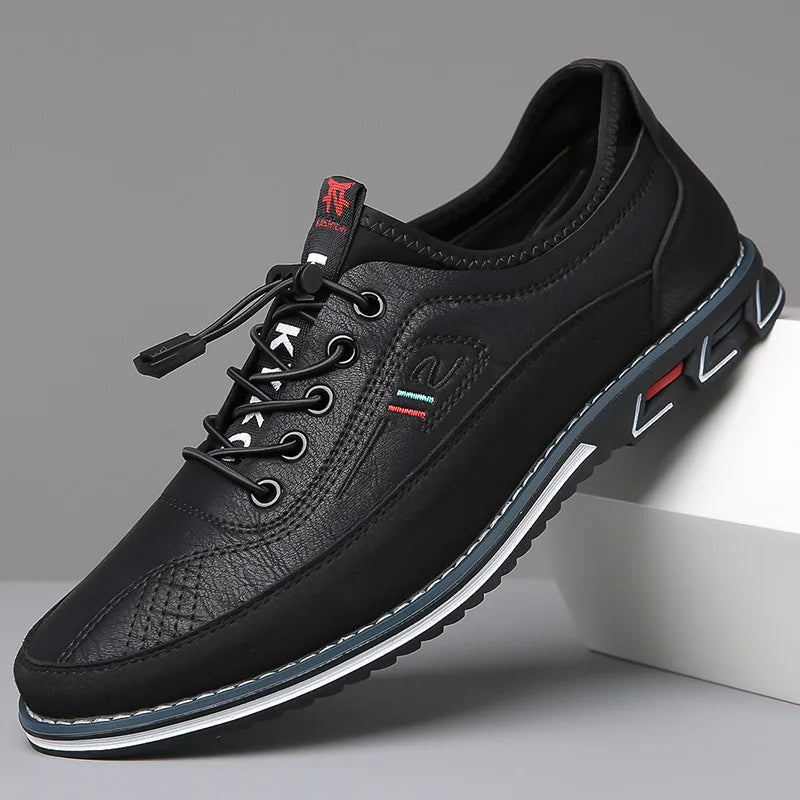 Men's Vegan Leather Lace-Up Shoes, Chunky Sole Dress Sneakers