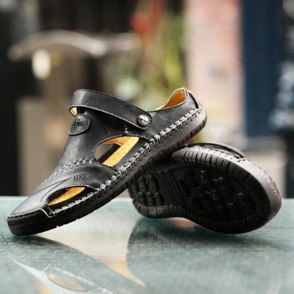 Men's Breathable Leather Sandals - Adjustable Strap Summer Sandals
