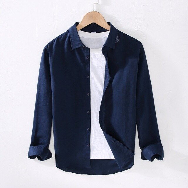 Men's Long Sleeve Cotton Linen Shirt | Breathable Button-Down