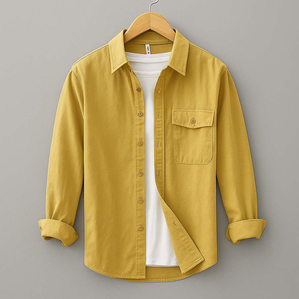 Men's Classic Button-Down Shirt with Turn-Down Collar, Versatile Casual Shirt