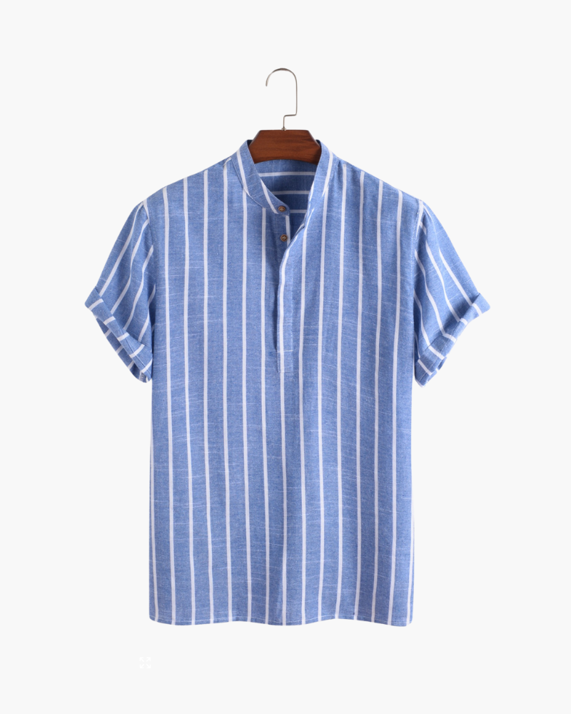 Men's Sailor Striped Polo Shirt with Open Collar, Nautical Casual Polo