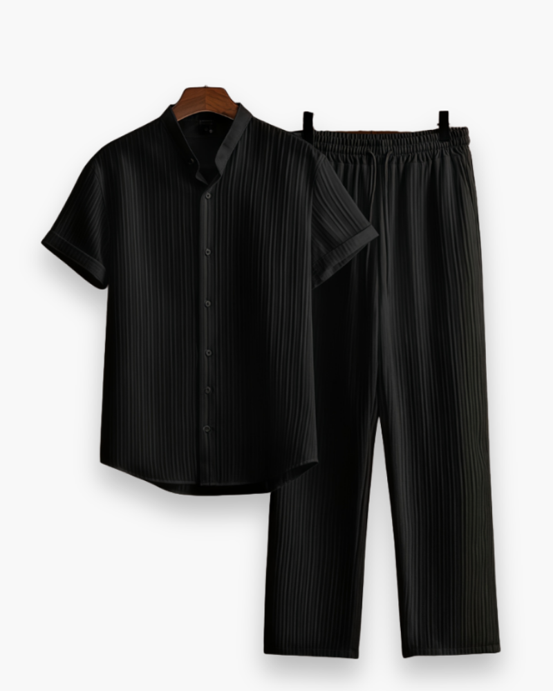 Men's Coordinated Button-Down Shirt and Pants Set, Summer Two-Piece Outfit