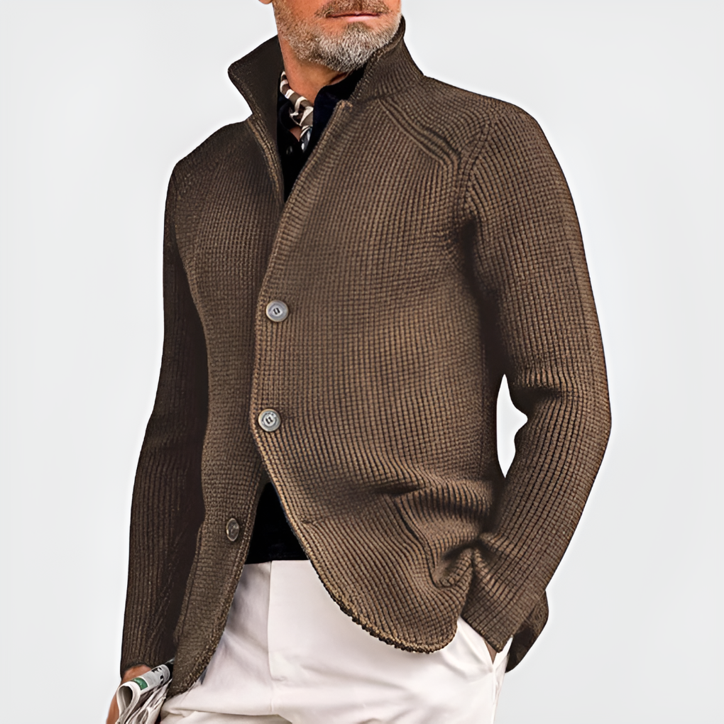 Men's Knitted Cardigan - Button-Front Long Sleeve Layering Sweater
