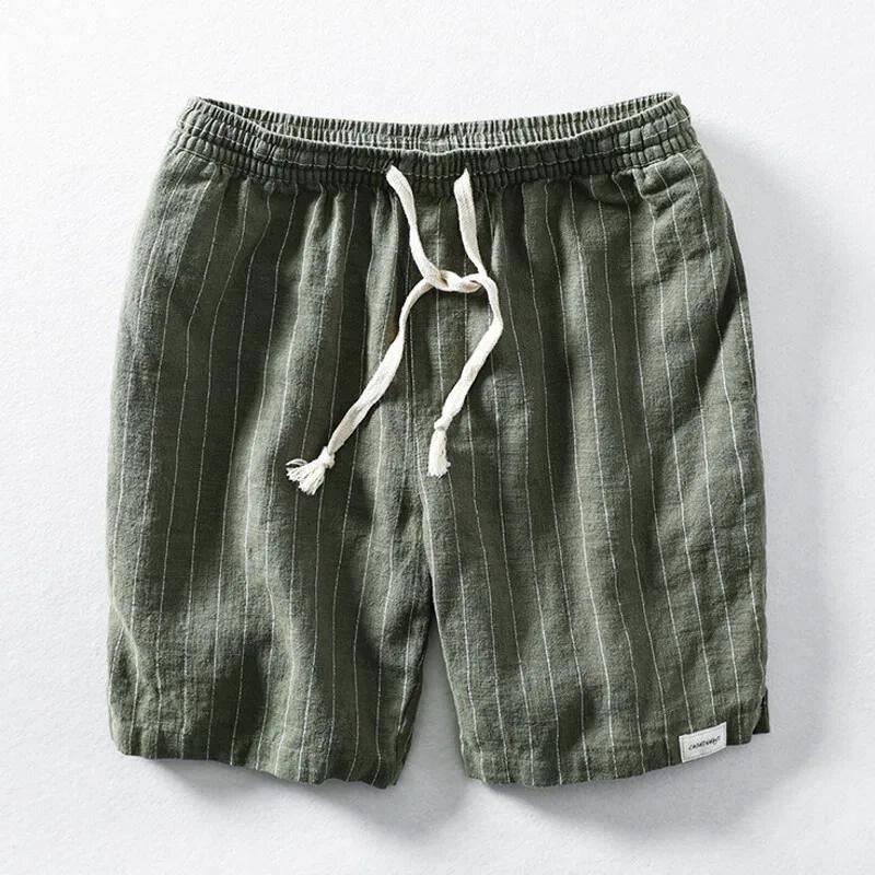 Men's Linen Shorts - Lightweight Cotton-Linen Pinstripe Shorts
