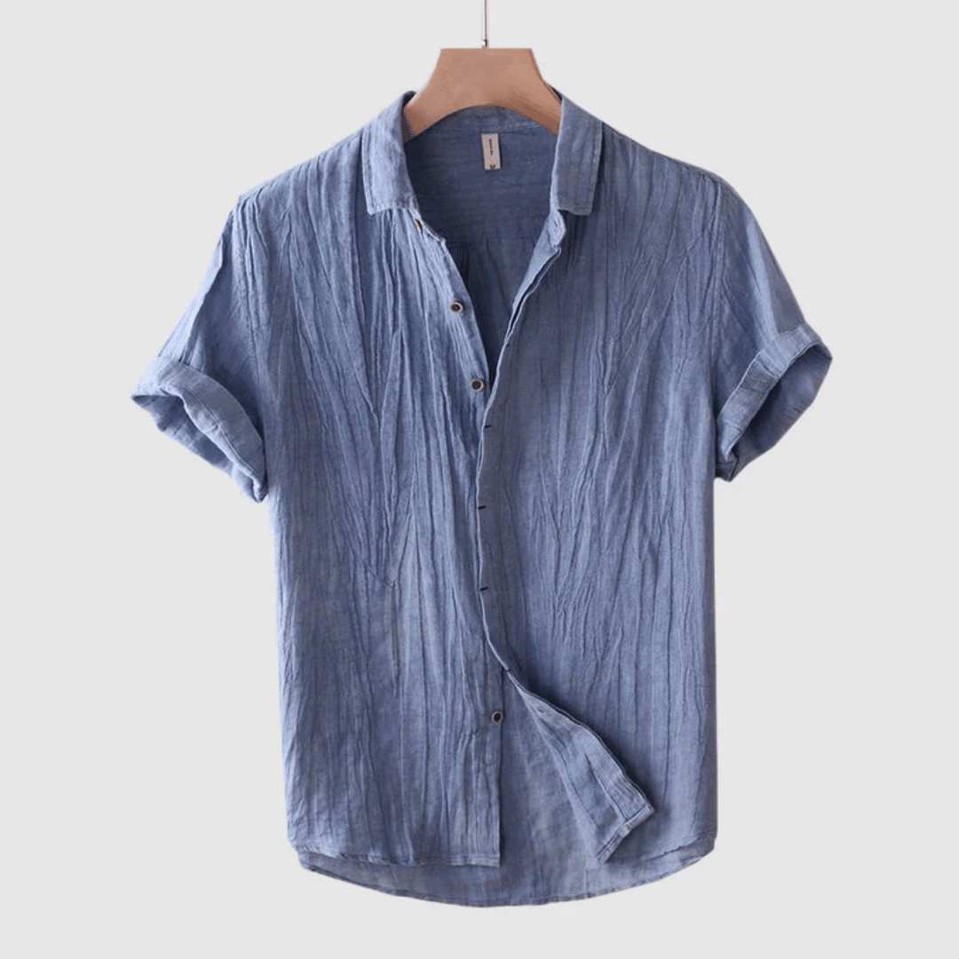 Men's Short Sleeve Linen Shirt with Turned-Up Cuffs