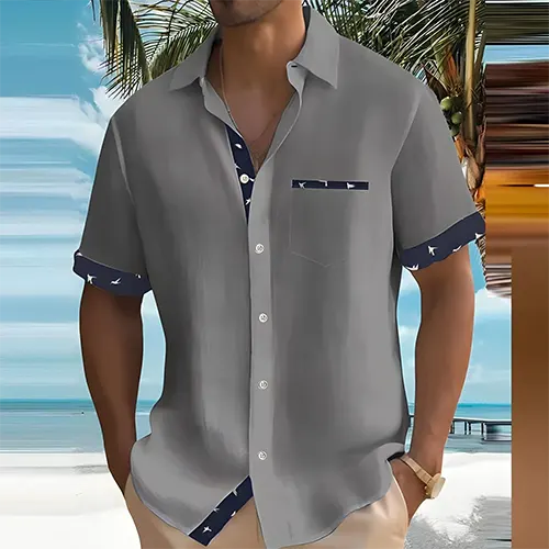 Men's Short Sleeve Summer Shirt, Breathable Cotton Blend Casual Shirt