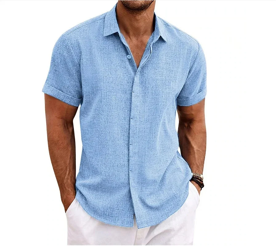 Men's Cotton Linen Shirt | Double Placket Breathable Button-Up