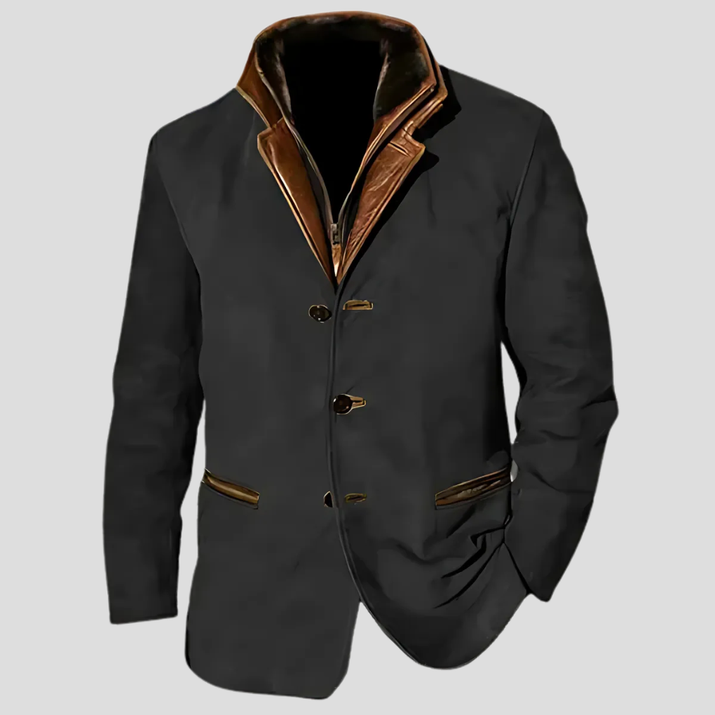 Men's Retro Contrast Collar Jacket, Lightweight Polyester Coat
