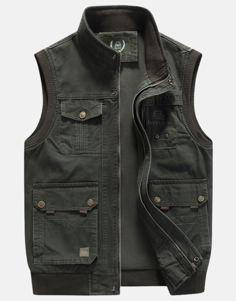 Men's Multi Pocket Utility Vest, Cotton Blend Outdoor Vest
