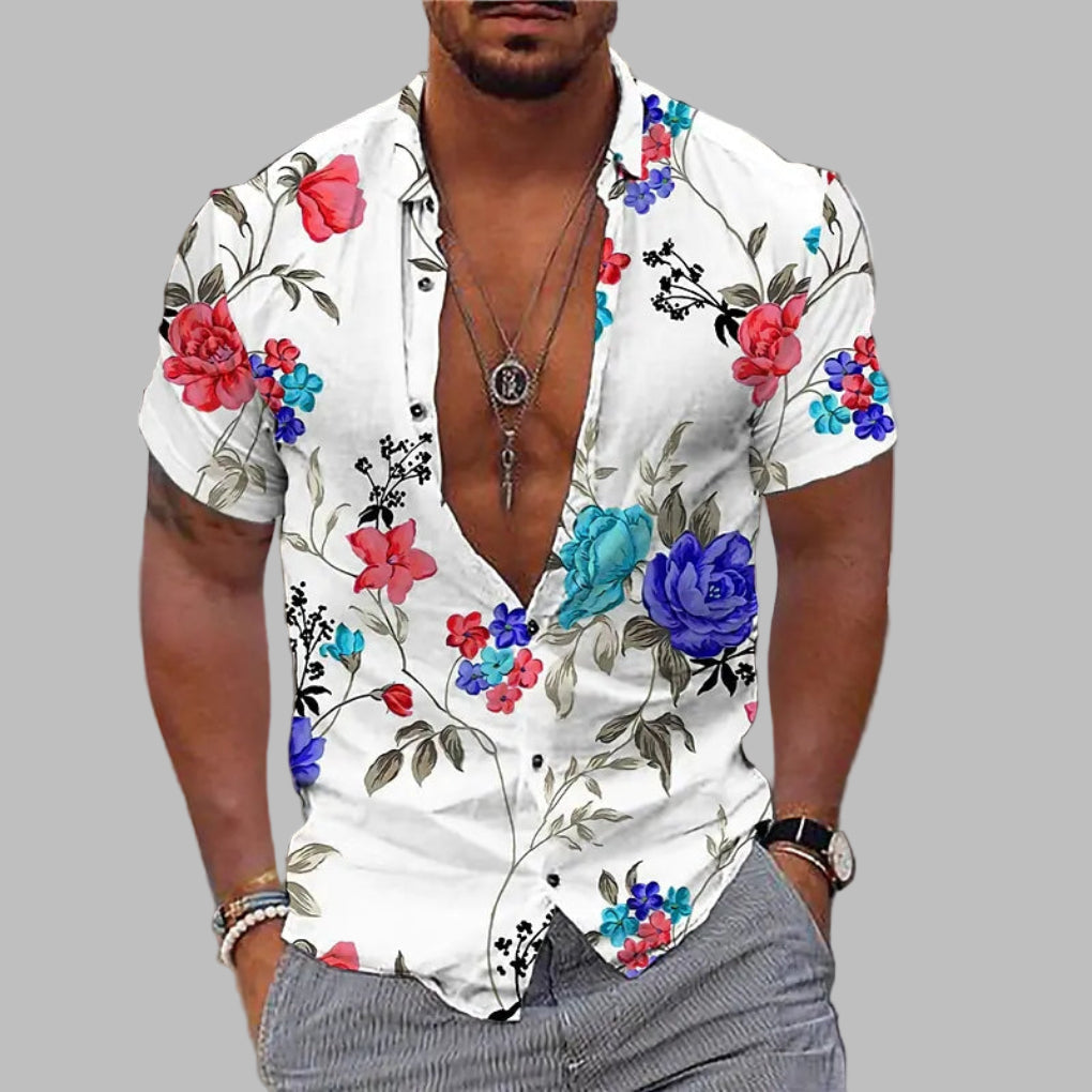 Men's Printed Short Sleeve Shirt - Lightweight Beach and Casual Top