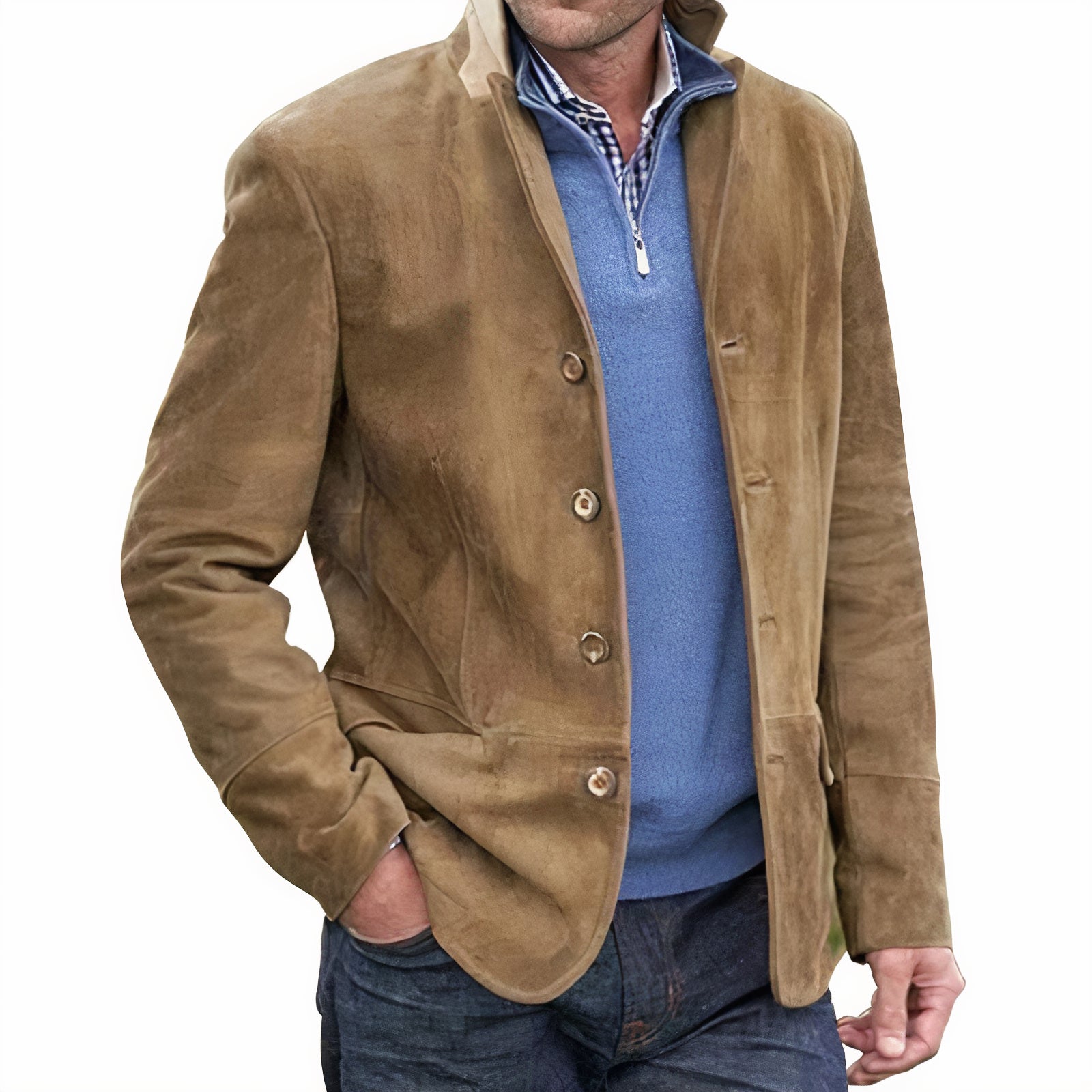 Men's Button-Up Jacket with Turn-Down Collar for Spring & Fall
