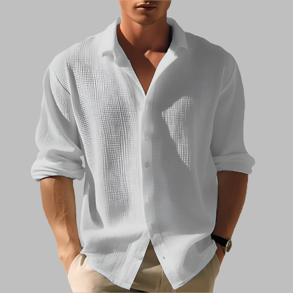 Men's Cotton Linen Shirt, Lightweight Breathable Long-Sleeve Shirt