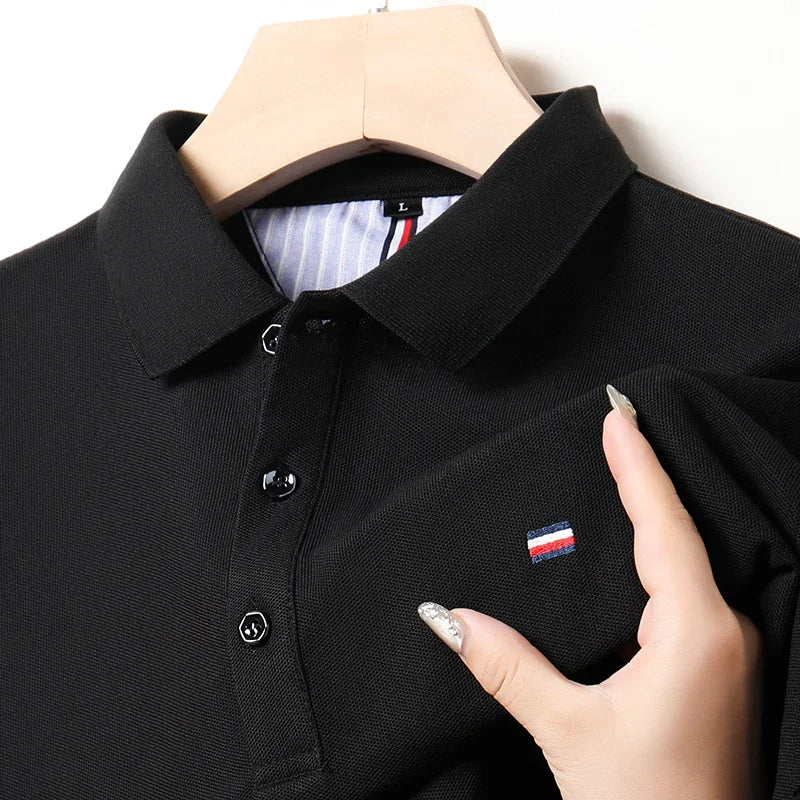 Men's Breathable Polo Shirt, Cotton Blend with Embroidery Detail
