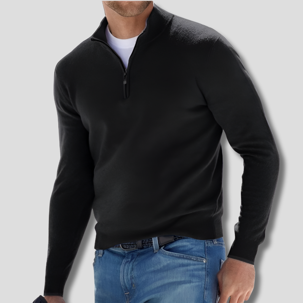 Men's Cotton Knit Pullover, Zipper Collar Sweater for Casual Wear