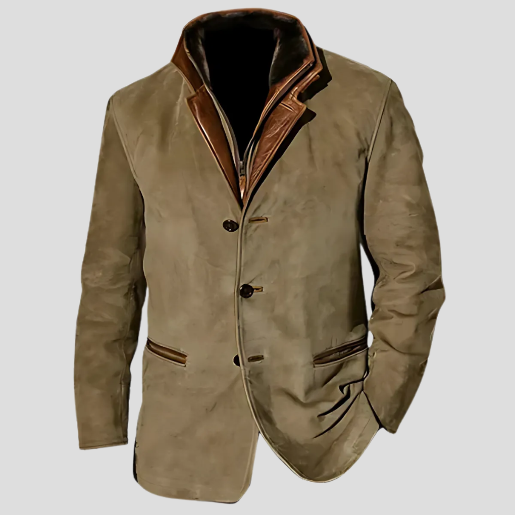 Men's Retro Contrast Collar Jacket, Lightweight Polyester Coat