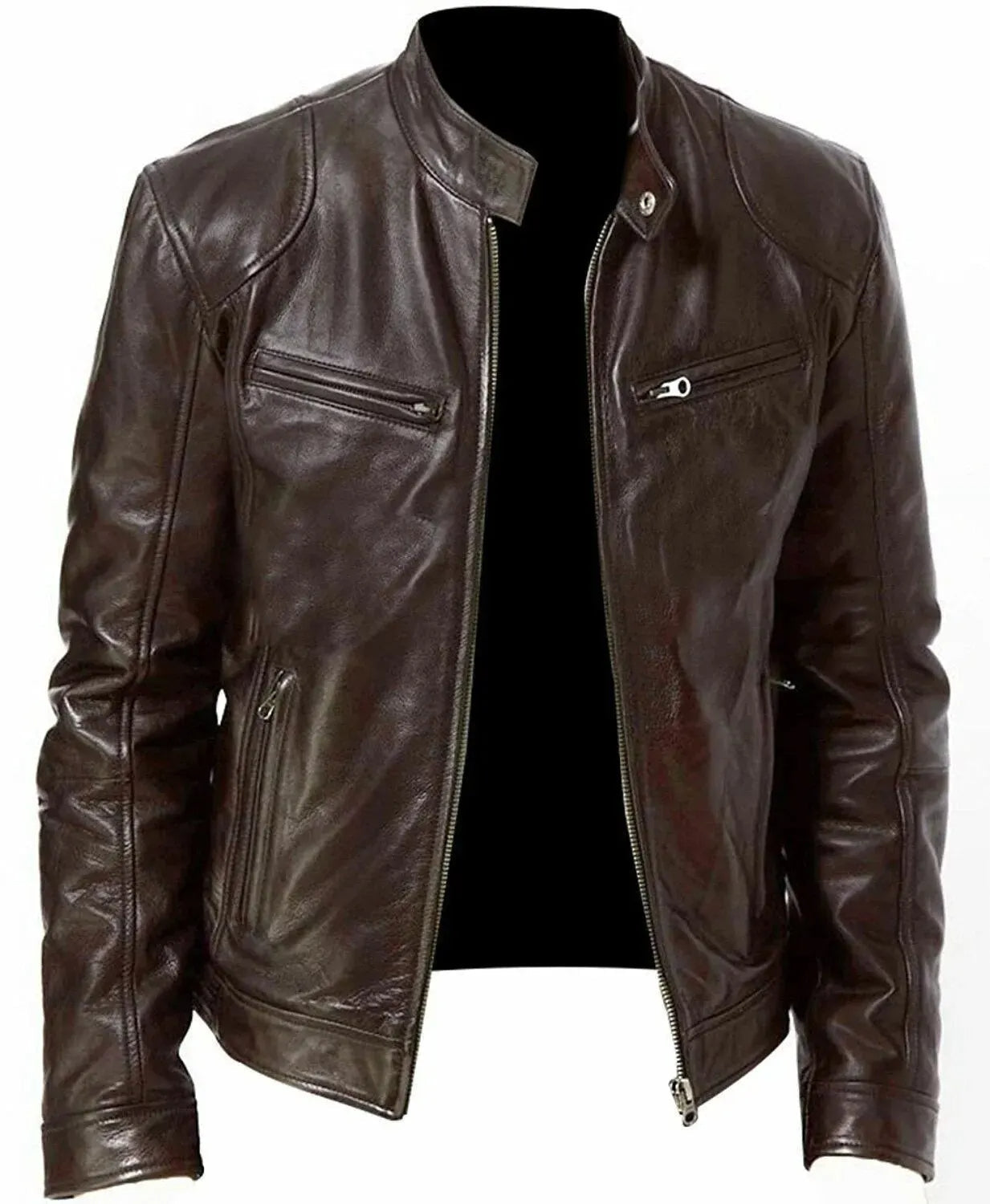 Men's Faux Leather Motorcycle Jacket, Classic Biker Style Outerwear