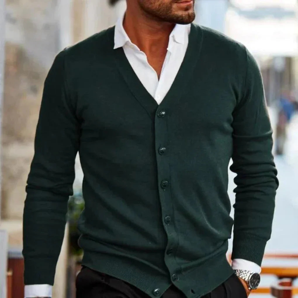 Men's Cotton Cardigan | Button-Up V-Neck Sweater