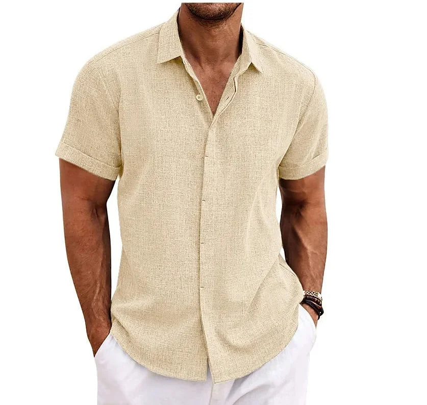 Men's Cotton Linen Shirt | Double Placket Breathable Button-Up