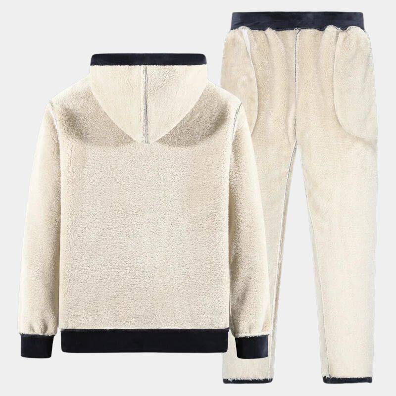 Luvin Blanc Men's Two-Piece Set - Cotton Cashmere Loungewear with Lamb Velvet Lining