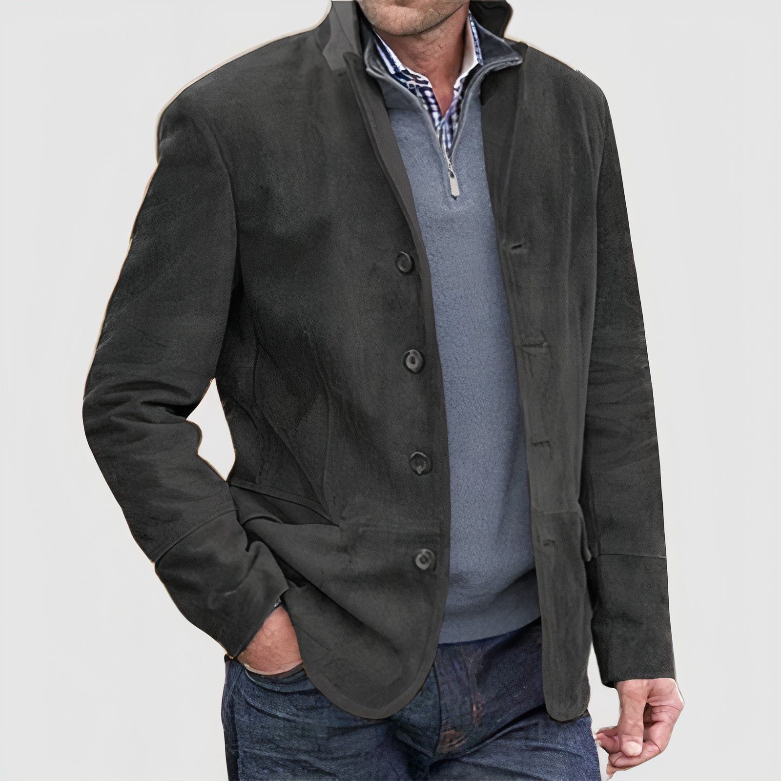 Men's Button-Up Jacket with Turn-Down Collar for Spring & Fall