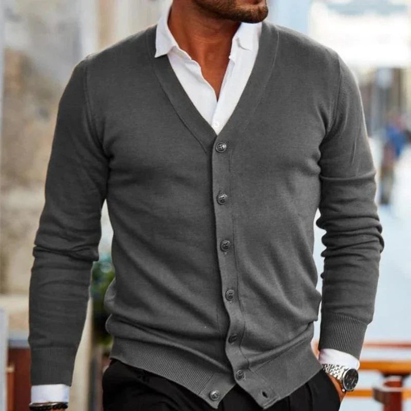 Men's Cotton Cardigan | Button-Up V-Neck Sweater