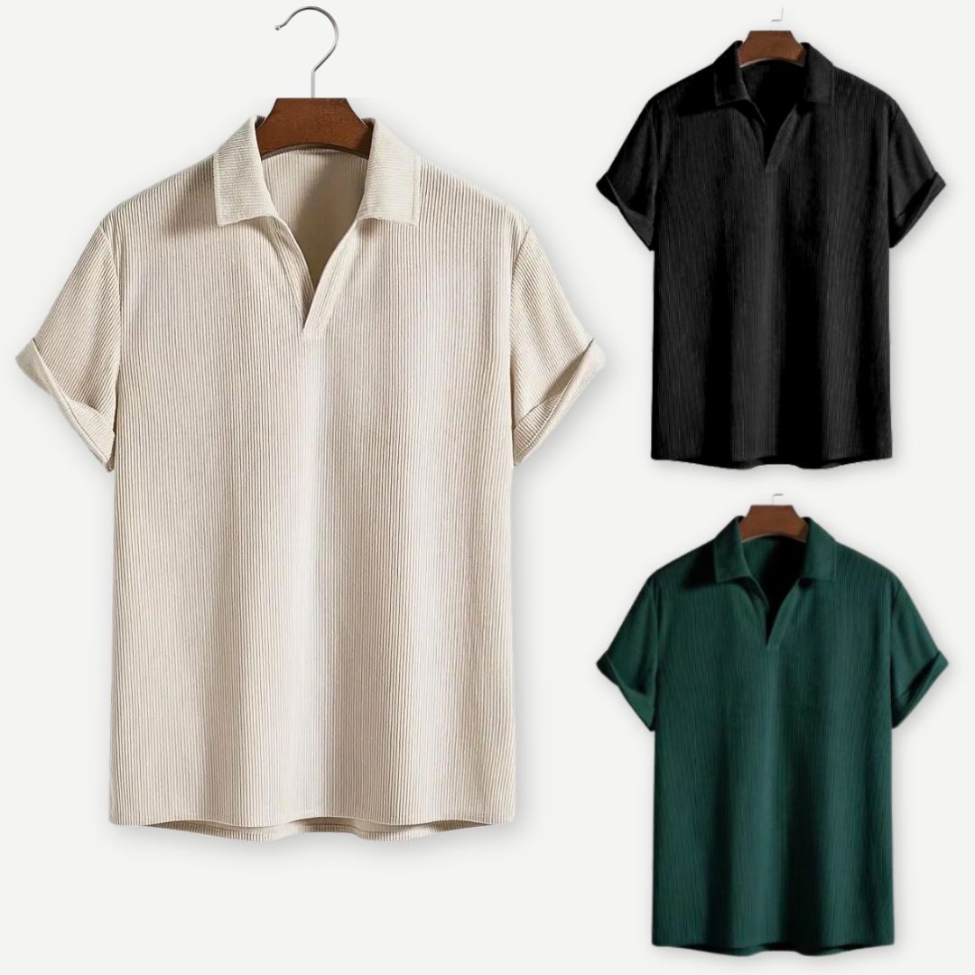Ribbed Johnny Collar Polo - Soft Breathable Polo Shirt for Men