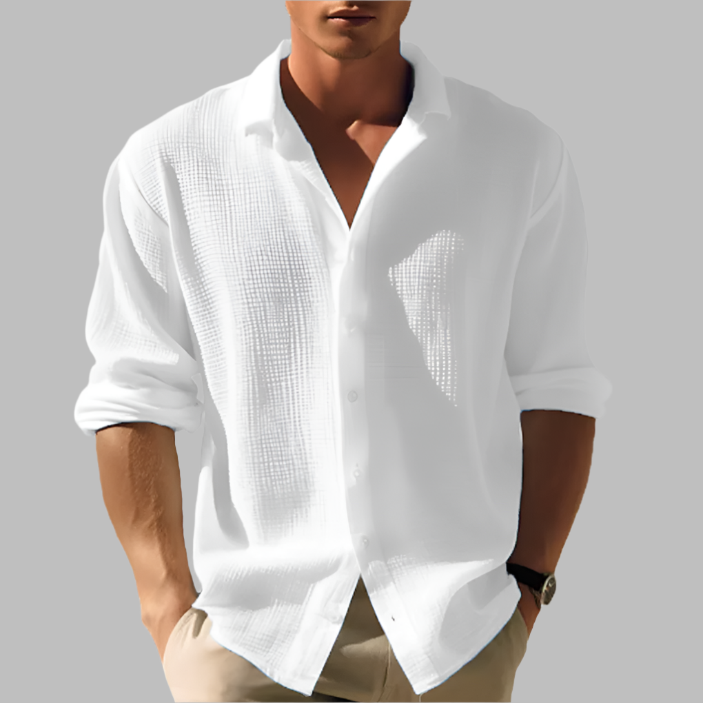 Men's Cotton Linen Shirt, Lightweight Breathable Long-Sleeve Shirt