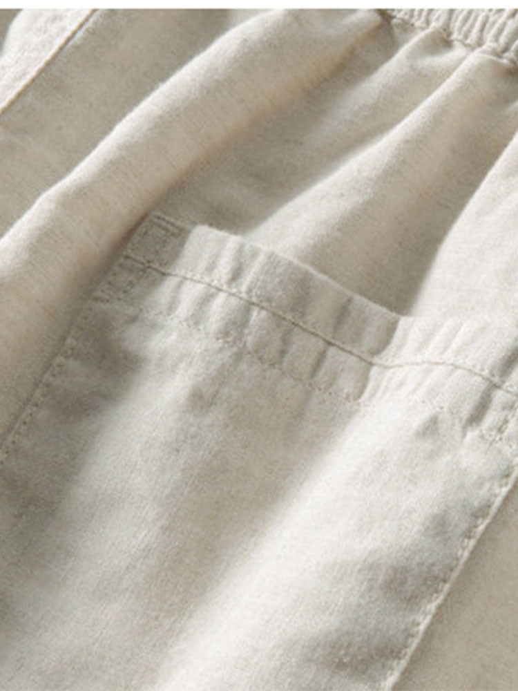 Men's Button-Down Shirt and Pants Set with Elastic Waist, Summer Two-Piece Outfit